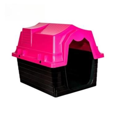 Imagem de Casa para Cachorro com Proteção UV – Tamanhos N3/N4/Universal, Plástico Resistente, Telhado Removível, Ventilação Lateral e Uso Externo Impermeável(Rosa - Universal)