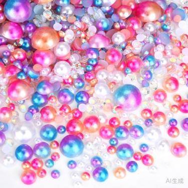 Imagem de 500 peças ABS pérolas semi-redondas e resina flatback strass tamanhos variados kit sortido para fazer joias DIY, arte de unhas, decoração de artesanato (cor 43)