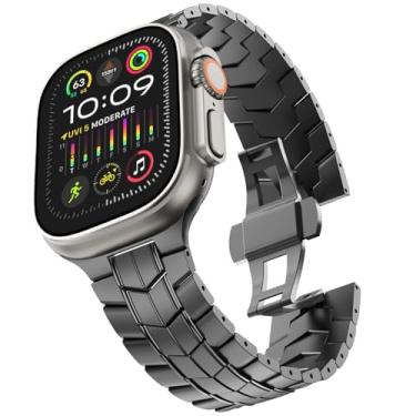 Imagem de QPDRNC Pulseira de aço inoxidável para Apple Watch Ultra 2 de 49 mm, 45 mm, 44 mm e 42 mm, pulseira de metal com fecho dobrável para Apple Watch séries 9, 8, 7, 6, 5, 4, 3, 2, 1 Ultra/Ultra 2