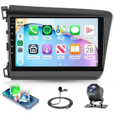 Imagem de Rádio estéreo automotivo 4 núcleos 4G + 128 G para Honda Civic 2012-2015, sem fio Carplay Android Auto, 5G WiFi + GPS, rádio com tela sensível ao toque embutida de 23 cm para Camry, câmera de backup