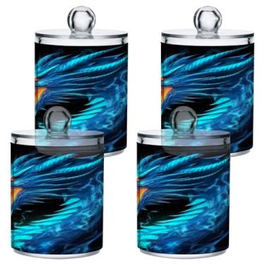 Imagem de Blueangle Pacote com 4 Dispensadores Blue Dragon Qtip para bola de algodão, cotonete - conjunto de frascos de boticário de plástico para organização de armazenamento de recipientes de banheiro (900)