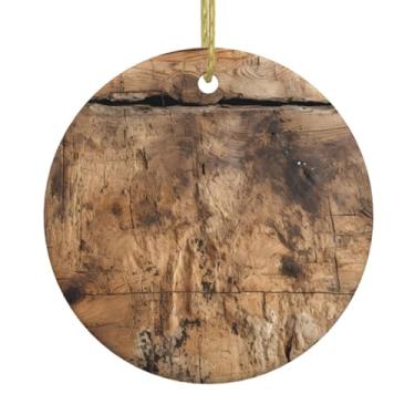 Imagem de Tábuas envelhecidas com aparência antiga impressa de cerâmica de Natal pendurada redonda, pingentes de porcelana, decoração criativa de Natal