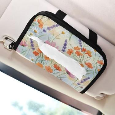 Imagem de SEHANY Porta-lenços de papel de carro floral fofo colorido, caixa de lenços para carro, viseira solar, porta-guardanapos retangular, dispensador de máscara de carro, caixa de lenços para veículos