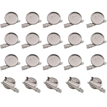 Imagem de KKUANG 20 peças 44,3 x 28,9 mm metal branco redondo base de broche de dupla finalidade com clipes de cabelo acessórios de cabelo pinos de fecho traseiro para crachás feitos em corsages joias prata