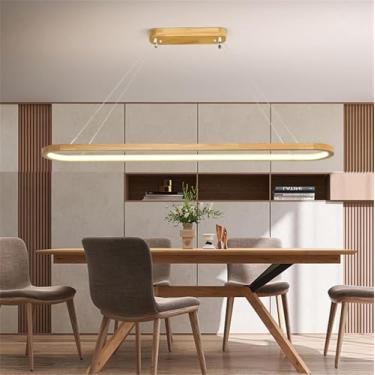Imagem de Luz Pendente Linear Led De Madeira, Lustre Linear De Madeira Regulável, Luzes De Ilha De Luz De Sala De Jantar, Para Sala De Jantar Ilha De Cozinha Sala De Estar Bar Escritório, 60cm