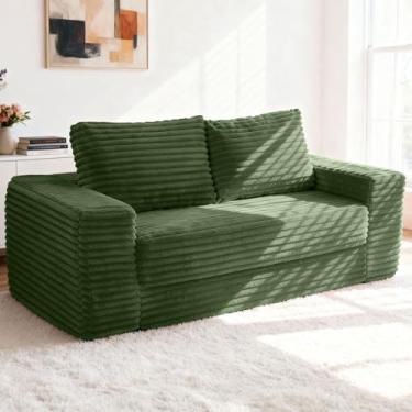 Imagem de Kasunpul Sofá-cama conversível de 157,5 cm, sofá-cama dobrável 4 em 1 com tecido de veludo cotelê e 2 travesseiros, sofá de chão para sala de estar, quarto, apartamento (verde)
