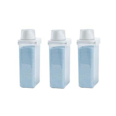 Imagem de Kit de 3 porta sabão em pó 2,3L com copo dosador e travas de lavanderi