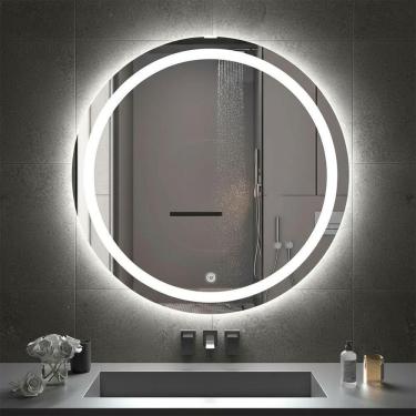 Imagem de Espelho Redondo 90cm Led Jateado Neutro 4000k Maquiagem Touch Frio