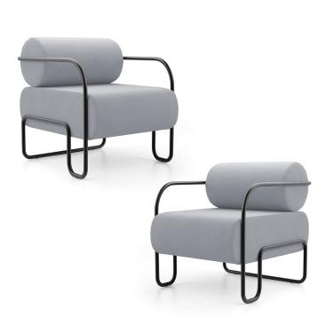 Imagem de Kit 02 Poltronas Decorativas Orgânica Living Miska Veludo Cinza Claro - Abmaza