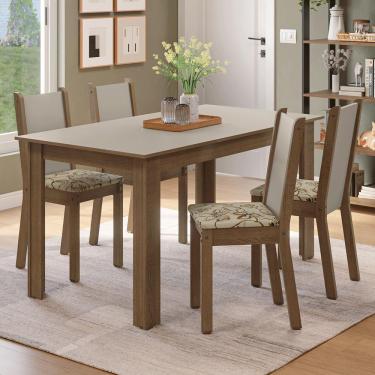 Imagem de Conjunto Sala de Jantar Alva Mesa Tampo de Madeira 4 Cadeiras Rustic/Crema/Lírio Bege Madesa