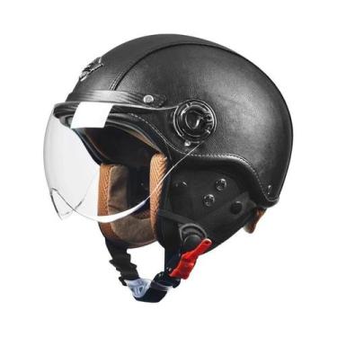 Imagem de Capacete De Couro Vintage Para Motociclistas Masculinos Com Viseira Ha