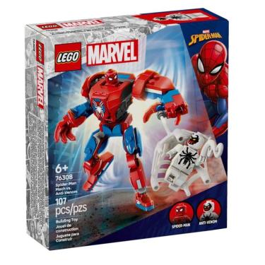 Imagem de Brinquedo Lego 76308 Robô do Homem-Aranha Vs Anti-Venom com Minifiguras e Teia Flexível Preto Lego 107PEÇAS