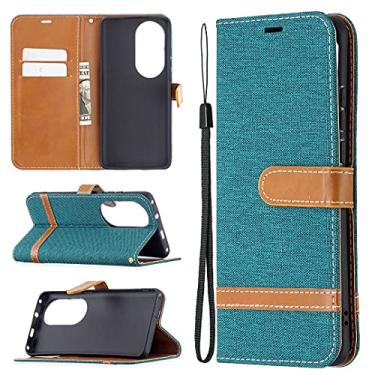 Imagem de HONGYAN Capa de telefone Para Huawei P50 Pro Color Matching Denim Texture Horizontal Flip Capa de Couro Com Holder & Cart Slots & Carteira e Cordão Capa protetora