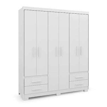 Imagem de Guarda Roupa Roupeiro De Casal Branco com 6 Portas 4 Gavetas Armário Multiuso Quarto Pry 1,56x1,85