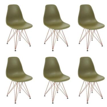 Imagem de Kit 6 Cadeiras Eames Eiffel Jantar Verde Musgo Ferro Cobre - Soffi