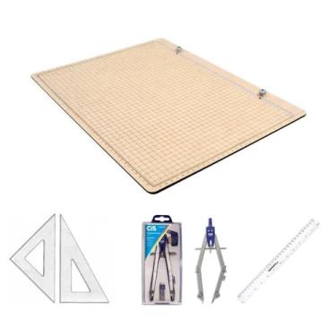 Imagem de Kit Desenho Técnico Prancheta Engenharia Arquitetura a4 QUADRICULADA Esquadros 26 cm Compasso Cis 303 Regua 30 CM FENIX