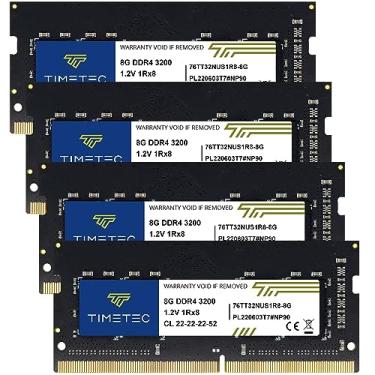 Imagem de Timetec Kit de 32 GB (4 x 8 GB) DDR4 3200 MHz (ou 2933 MHz ou 2666MHz) PC4-25600 Não-ECC sem buffer 1,2V CL22 1Rx8 Single Rank 260 Pin SODIMM Laptop Notebook PC Memória RAM Módulo Upgrade