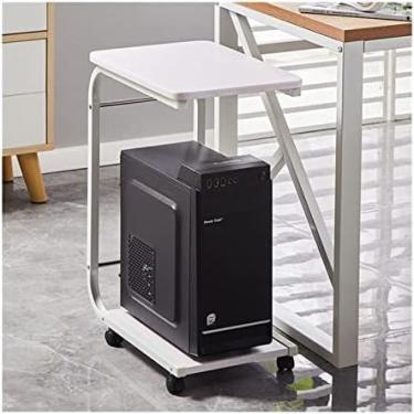 Imagem de Suporte para computador de mesa Suporte de torre para PC de 2 camadas, estrutura de metal e rodas giratórias para CPU em forma de C, suporte de chão para gabinete de PC móvel para escritório