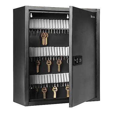 Imagem de Uniclife Armário de chaves com fenda de 100 posições com combinação e fechadura de chave redefinível caixa de armazenamento de segurança digital preta organizador de chaves de aço com prateleiras com ranhuras, etiquetas brancas de etiqueta de chave e caneta permanente