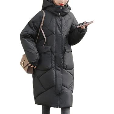 Imagem de JYHBHMZG Parkas sólidas para mulheres, outono, inverno, jaqueta com zíper, casual, manga comprida, casaco com capuz, Preto, M