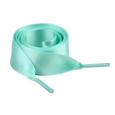 Imagem de 1Pair 2CM Width Flat Ribbon Shoe Laces Rubber Sneakers Silk Satin Shoelace Boot Shoelaces (Color : 21 Light Green, Size : 100cm)
