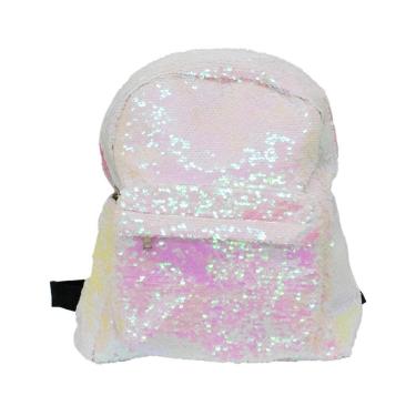 Imagem de Mochila Lantejoulas Branco e Rosa 34x13x32cm-Unissex