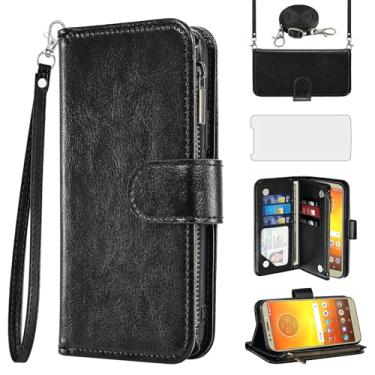 Imagem de Asuwish Capa de celular para Moto E5/G6 Play/MotoG6 Forge Capa de celular com protetor de tela, alça transversal com zíper, suporte para cartão Motorola MotoG6Play Moto6 G 6 6G G6Play MotoE5 5E