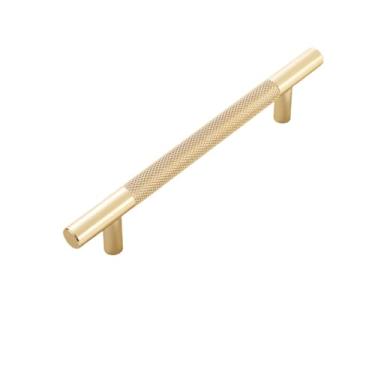 Imagem de Puxadores pretos cinza dourados claros para armários e gavetas Puxadores longos serrilhados em T para maçaneta de porta de móveis, ouro brilhante, 128 mm