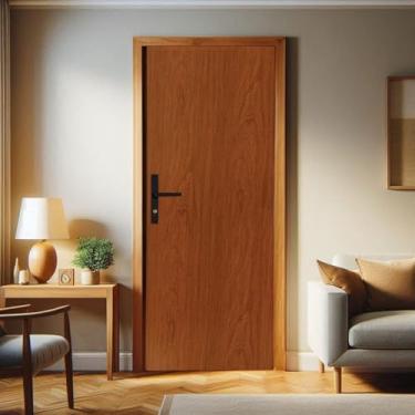 Imagem de Kit Porta de Madeira 215x75cm Batente de Aço 12cm Duraplac Marrom