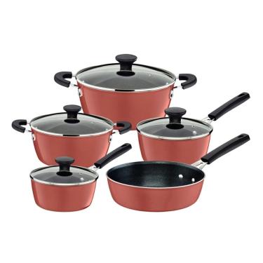 Imagem de Jogo de Panelas Glenz 5 Peças Cobre Rose em Alumínio com Revestimento Interno Starflon Crystals e Externo Esmaltado Tramontina 28699/410