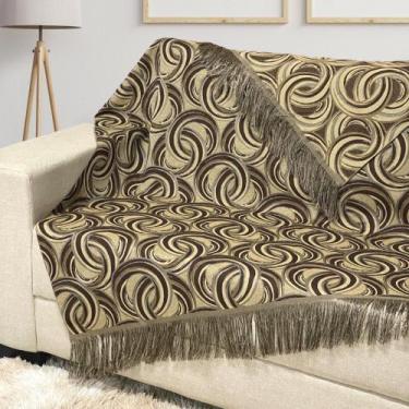 Imagem de Manta Xale Para Sofá Protetora Marrom e bege Dupla Face Franja Lisa 1,