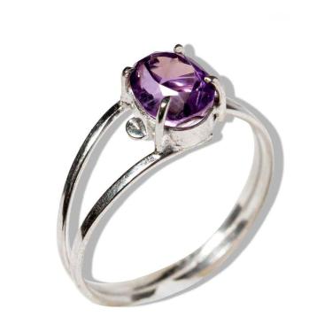 Imagem de Anel Nlux Ametista Cabochão Facetado Ajustável Prata 950
