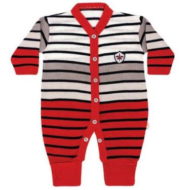 Imagem de Macacão Bebê Menino Tricô Luxo Vira Pé - Chandra, Vermelho com listras
