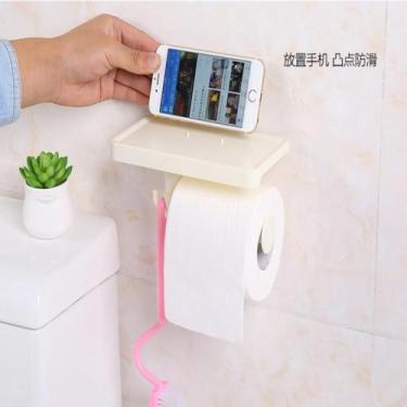 Imagem de Suporte Porta Papel Higienico Com Gancho Suporte Para Celular Vaso Com