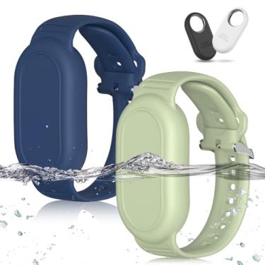 Imagem de BIQIRE Suporte para pulseira Samsung Galaxy SmartTag 2 [2 unidades], pulseira de silicone macio Smart Tag 2 suporte infantil Galaxy Smart Tag 2 capa para crianças idosas (azul + verde oliva)