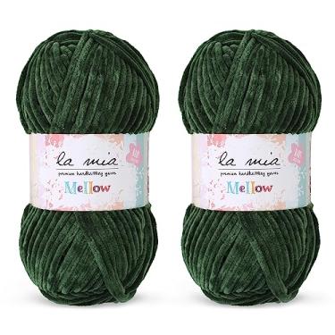 Imagem de 2 fios de chenille de veludo macio Skein La Mia para roupas de bebê, cobertores e acessórios, 100% poliéster, 100 g (3,5 oz) / 115 m (125 jardas), super volumoso, verde - 938