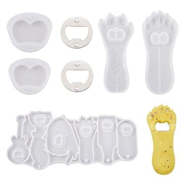 Imagem de Boutigem Abridor de garrafa de cerveja de silicone de 4 estilos, molde de chaveiro de barman, lata de refrigerante, molde abridor de resina com tampa de aço inoxidável, kit de fabricação faça você