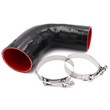 Imagem de TuoLauthon Acoplador redutor de cotovelo de 90 graus de 4 camadas de alto desempenho mangueira de silicone ID 3 a 3-1/5.1 cm comprimento da perna 102 mm espessura da parede 5 mm com 2 grampos de