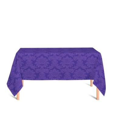 Imagem de Toalha de Mesa Retangular em Tecido Jacquard Roxo Medalhão Tradicional