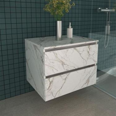 Imagem de Balcão Gabinete Suspenso com gavetas 60x46,5cm Mármore Branco - Tecno 