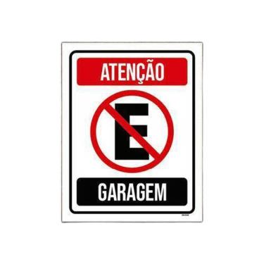 Imagem de Placa Atenção Proibido Estacionar Garagem 27X35