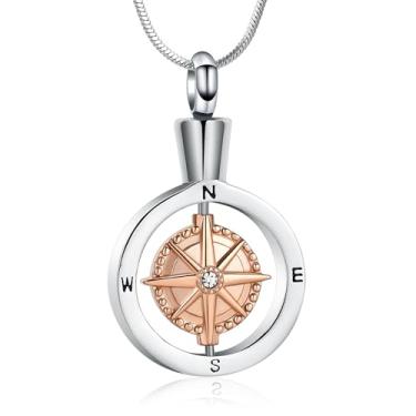 Imagem de Minicremation Bússola, joia de cremação para cinzas funerárias, pingente de medalhão, urna, colar para mulheres e homens, one seize, Metal, não