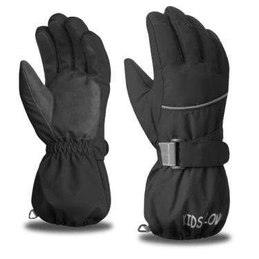 Imagem de Azarxis Luvas de inverno criança anti-vento dedo completo para moto ciclismo esqui unissexo (M (para 7 ~ 10 anos), preto)