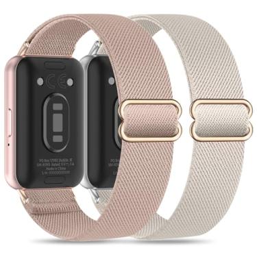 Imagem de Folavii Pacote com 2 pulseiras esportivas elásticas de nylon compatível com Samsung Galaxy Fit 3 para mulheres e homens, pulseira esportiva macia ajustável para Galaxy Fit 3 SM-R390