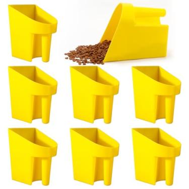 Imagem de FillTouch Colher de alimentação de plástico com 8 unidades de colher de ração fechada resistente durável empilhável para cavalos colher de grão amarelo para gado, fazendeiros, fazendeiros, 2 litros