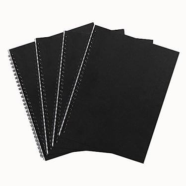 Imagem de DSTELIN Caderno espiral em branco, pacote com 4, capa macia, caderno de esboços, 50 páginas/25 folhas, 25 x 19 cm, 100 GSM, (preto)
