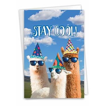 Imagem de NobleWorks - 1 cartão de feliz aniversário com animais engraçados - humor de animais selvagens e animais de estimação, cartão de notas divertido de celebração de aniversário - Lhamas legais C7188BDG