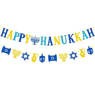 Imagem de PTFNY Decorações brilhantes de Hanukkah Happy Banner Chanukah Festival Decorações de festa para judaísmo judaico Hanukkah Chanukah Páscoa Shabat Decor