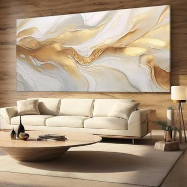 Imagem de Quadro Decorativo 100x70 Abstrato Dourado Luxo Horizontal Grande Decoração Parede Tela