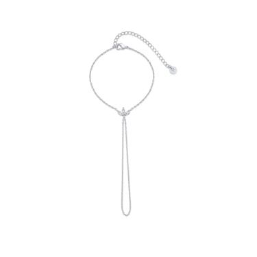 Imagem de PAVOI Pulseira feminina banhada a ouro amarelo 14 quilates | Pulseira delicada de zircônia cúbica e anel de joia corporal, 8", Ouro branco, Zircônia cúbica